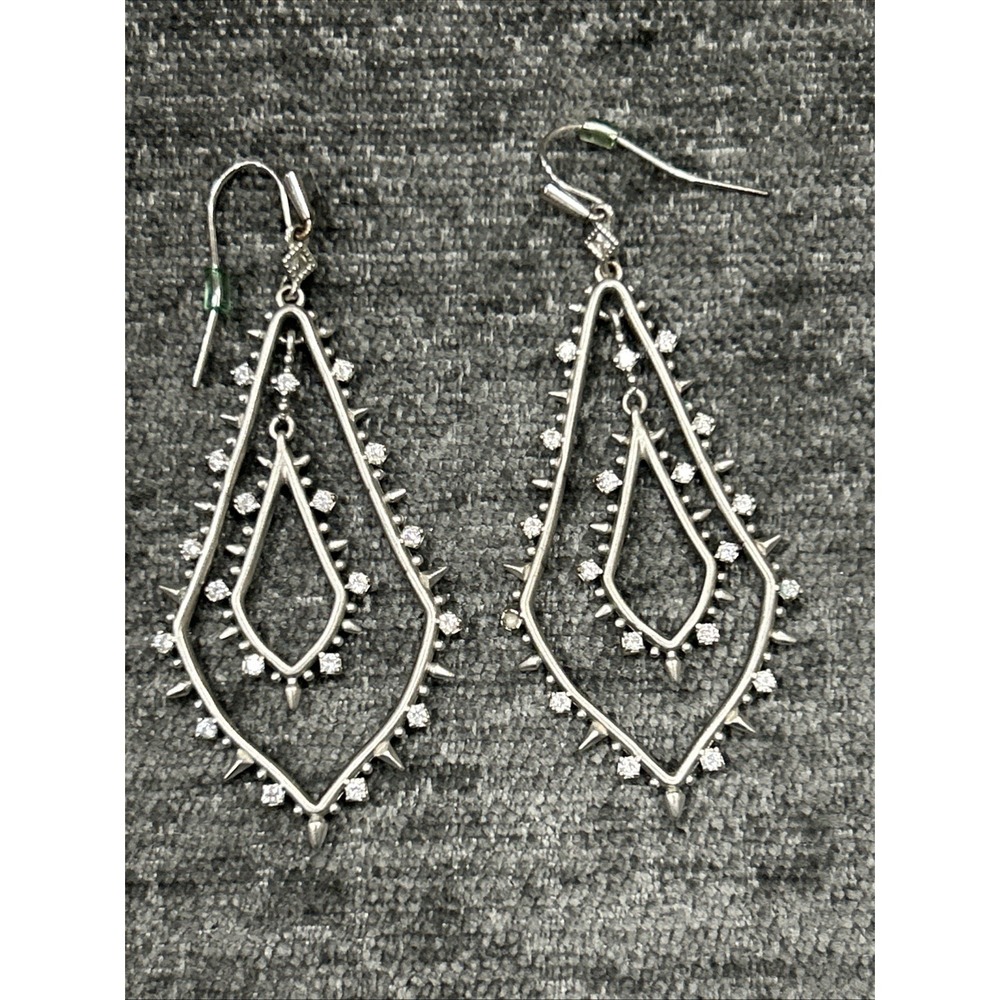 Kendra Scott Alice Drop Dangle Earrings Antique Silver Tone Cubic Zirconia
